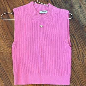 Sandro Vibrant Pink Ribbed Knit Vest size 2 eu us 4-6 mock neck